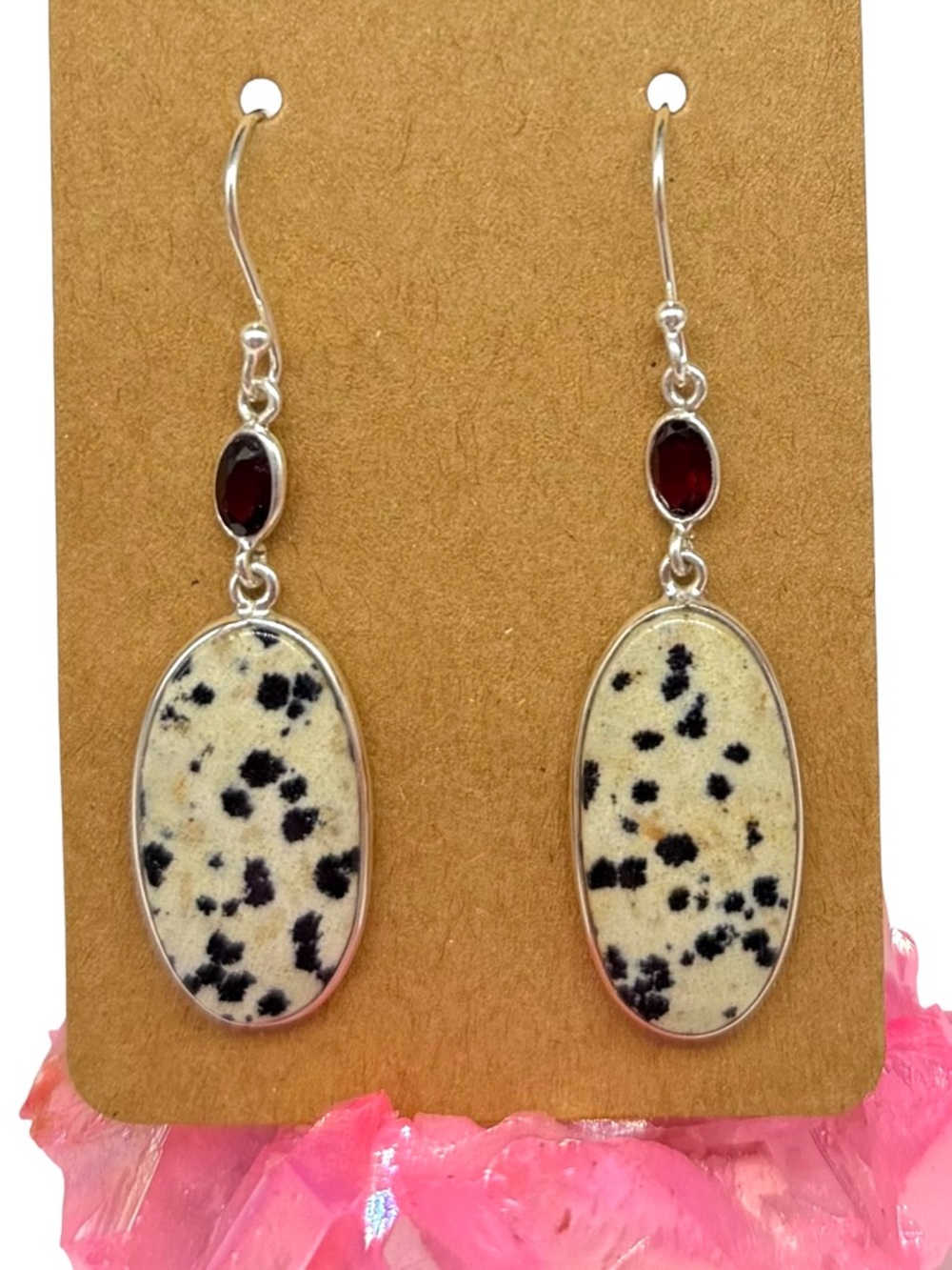Dalmatian Jasper Garnet Earrings Solid 925 Sterling Silver